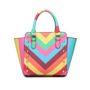 Luxury Rainbow Trapeze Studded Leather Bag