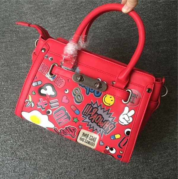 red colored cartoon women genuine leather sleeve bag