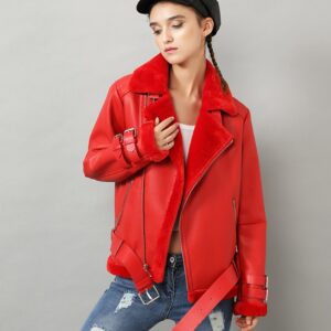 Luxurious Fur Lined Belted Vegan Leather Jacket