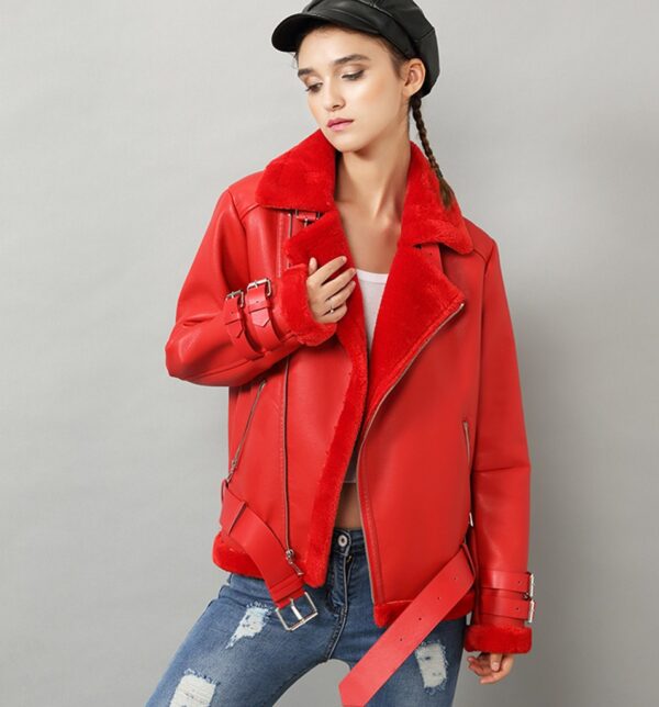 red fur lined leather jacket