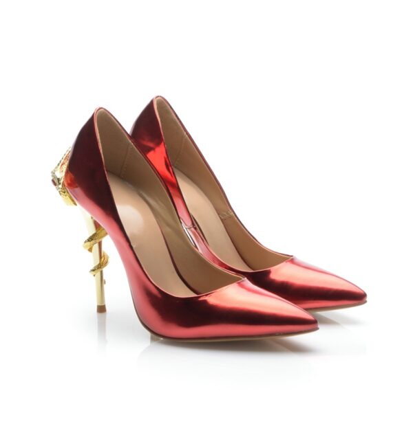 Exotic Snake Heel Detail Patent Stiletto Pumps 5 red snake heel detail patent stiletto