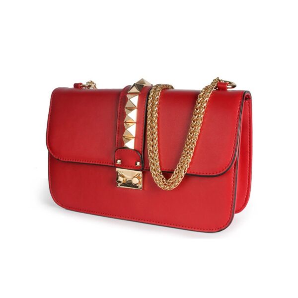 Studded Chain Detail Vegan Leather Clutch Bag 4 red stud riveted detail chained bag