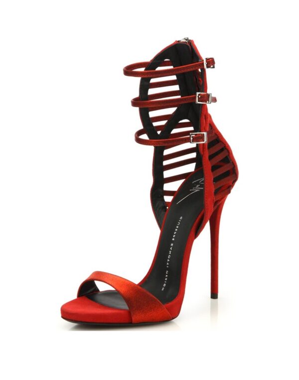 red thin strappy suede sandals