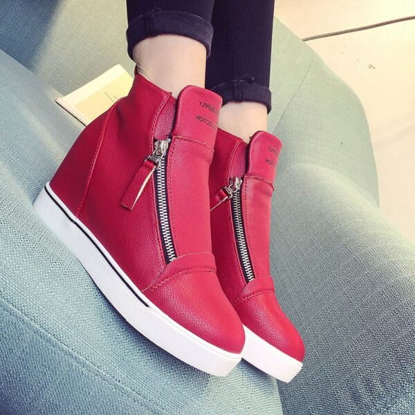 Black White Red Hidden Heel Zipper Sneakers 1 red women hidden increasing height heel double zip up sneaker