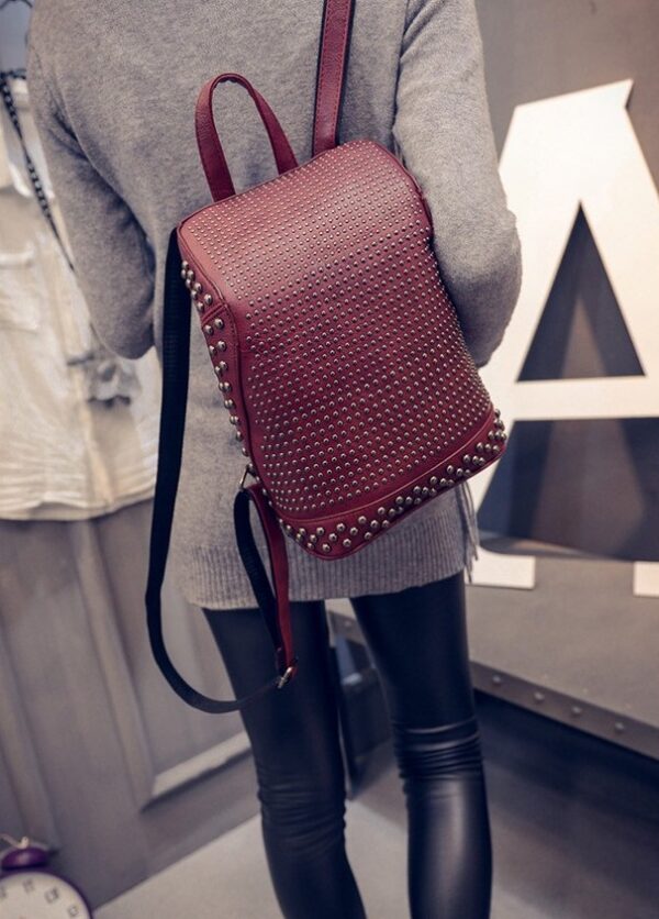 retro studded rivet burgundy backpack rucksack