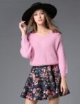 Two-Piece Knit Sweater and Floral Mini Skirt Set