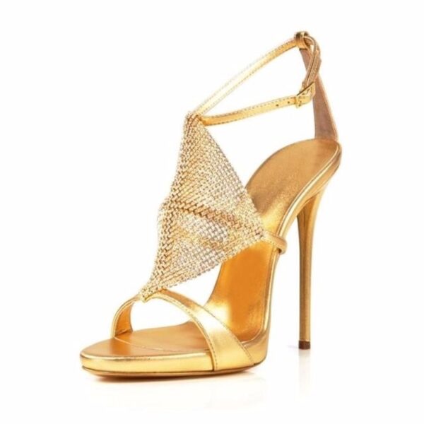 Luxury Elegant Jeweled Stiletto Rhinestones Sandals 4 rhinestone design gold women high heel sandals