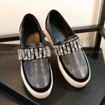 Rhinestone Studded Leather Platform Loafers