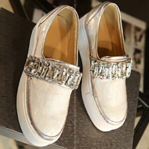 rhinestone embellished glittery white fabric shoes
