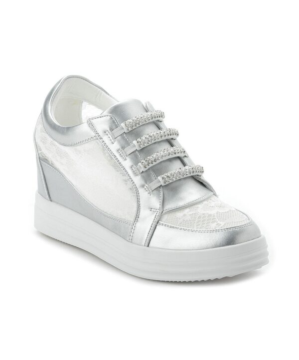 rhinestone lace silver leather women sport shoes