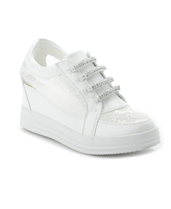 rhinestone lace white leather women sport shoes