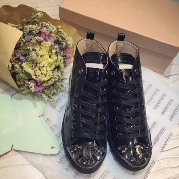 rhinestone leather black sneaker