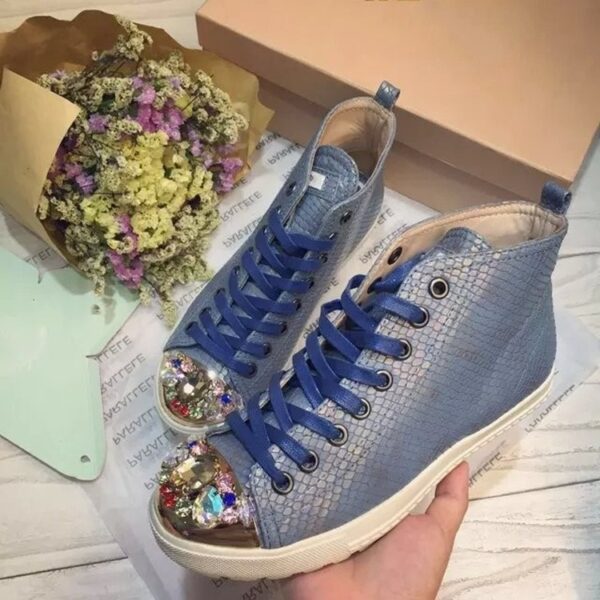 rhinestone leather blue sneaker