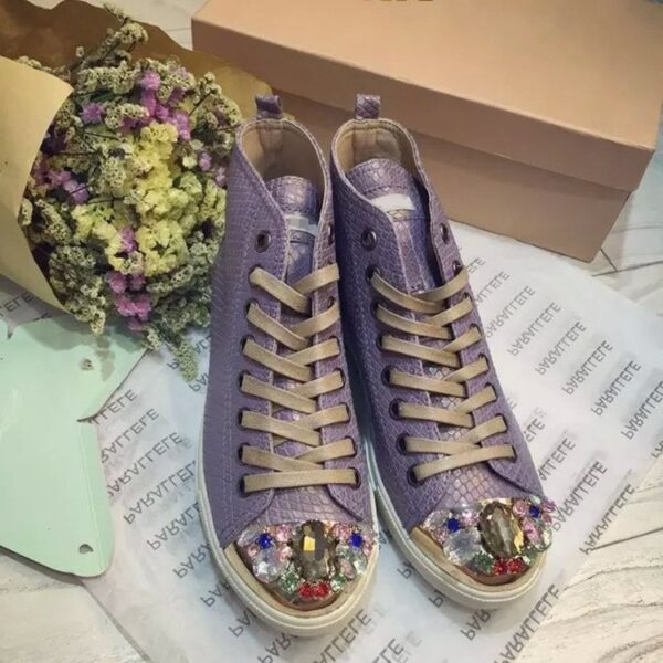 rhinestone leather purple sneaker