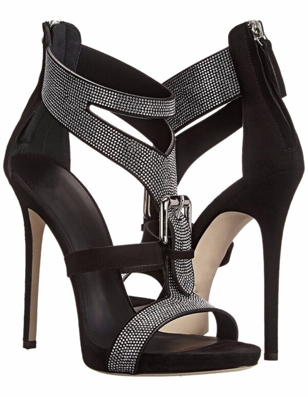 Sparkling Jeweled Banded Rhinestones Stiletto Sandals 4 rhinestone strappy buckled black women high heel sandals