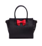 Ribbon Accent Trapeze Genuine Leather Handbag