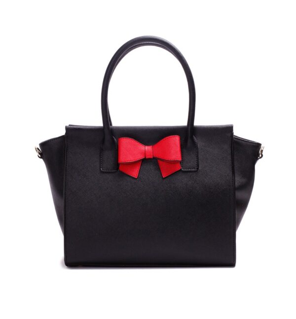 ribbon detail black leather trapeze bag