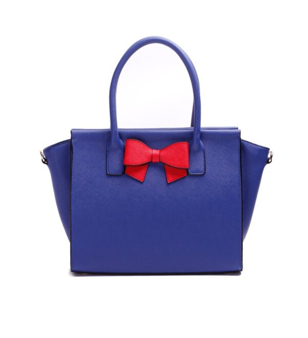 ribbon detail blue leather trapeze bag