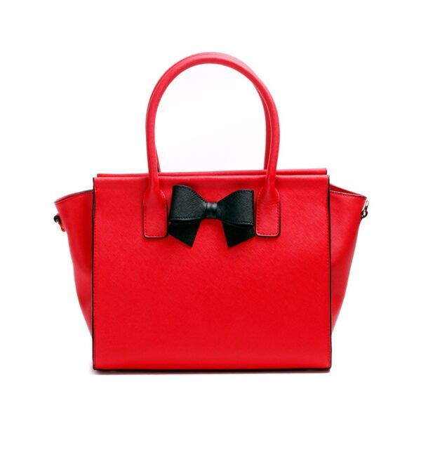 ribbon detail red leather trapeze bag