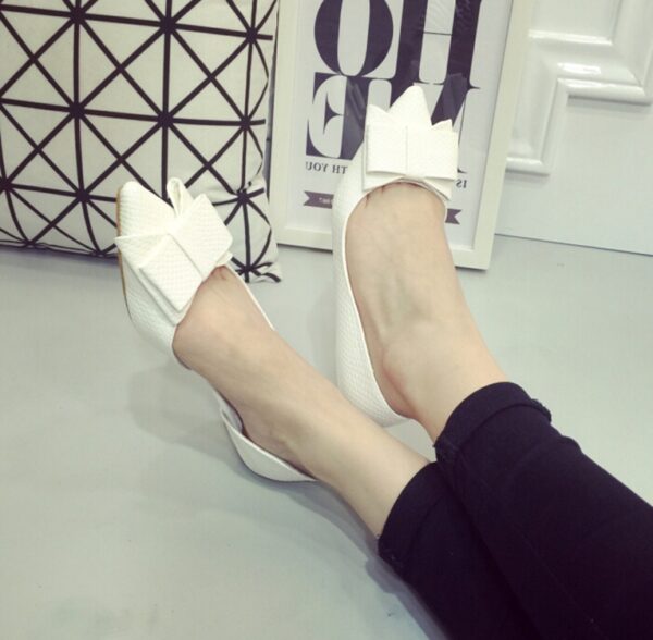 Ribbon Detail Pointed Toe Ballet Flats 1 ribboned daily leather white ballet flat