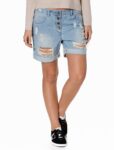 Distressed Ripped Ice Blue Denim Shorts