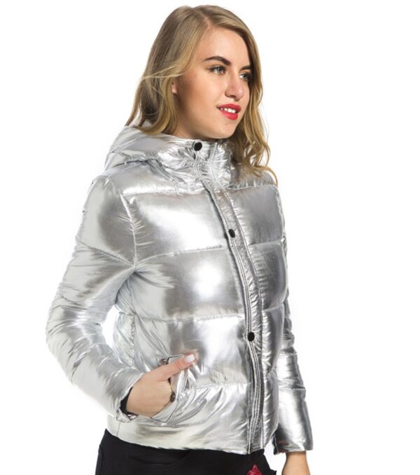 shiny silver color puffer jacket