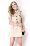 Beige Utility Buttoned Mini Dress