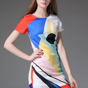 Colorful Geometric Print Summer Mini Dress