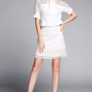 Lace Shoulder & Hem Short Sleeve Office Dress