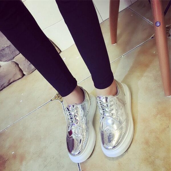 Shiny Patent Platform Lace-Up Oxford Shoes 4 silver color platform patent oxford shoes
