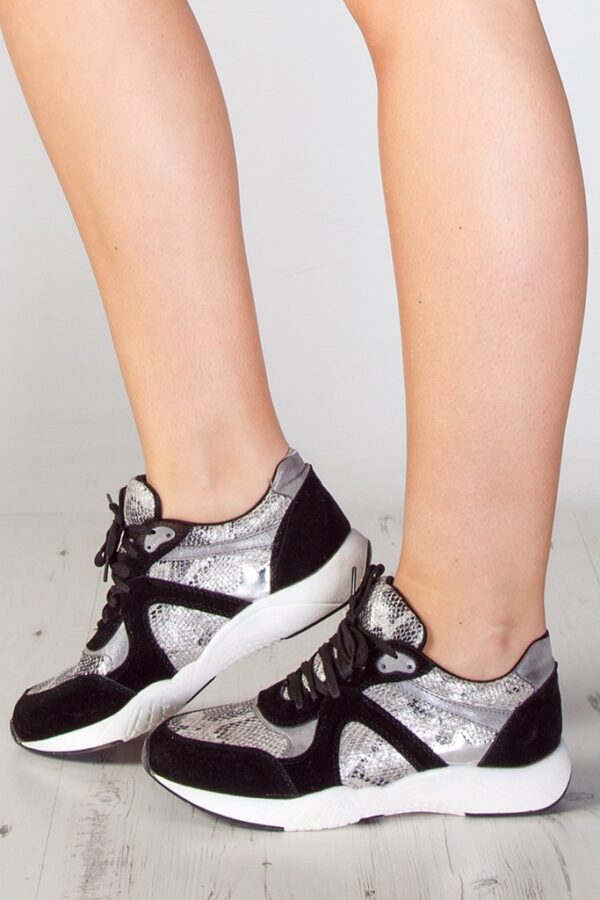silver color suede shiny sport shoes