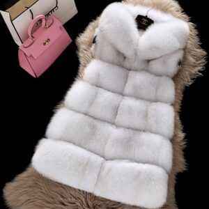 silver hooded women fur vest