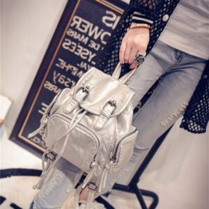 Chic Mini Leather Backpack - Black & Silver