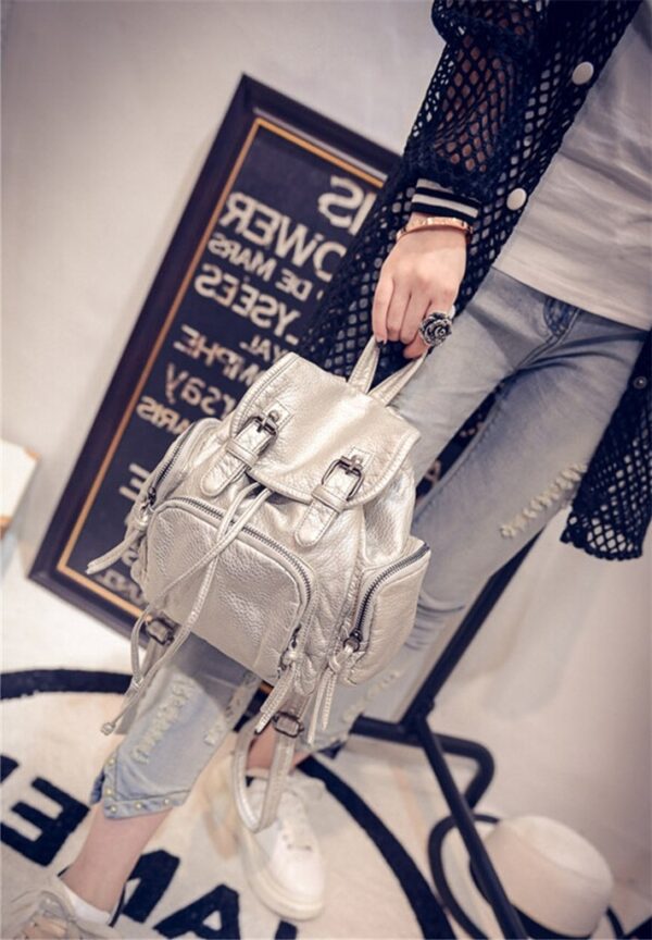 silver leather small backpack rucksack