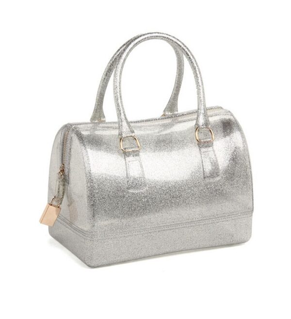 silver metal zip up pvc silicone bag