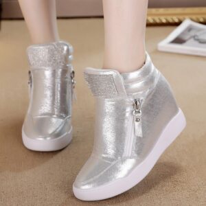silver rhinestone women hidden increasing height heel sneaker