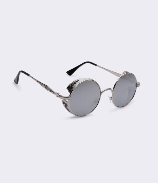 silver round metal sun glasses