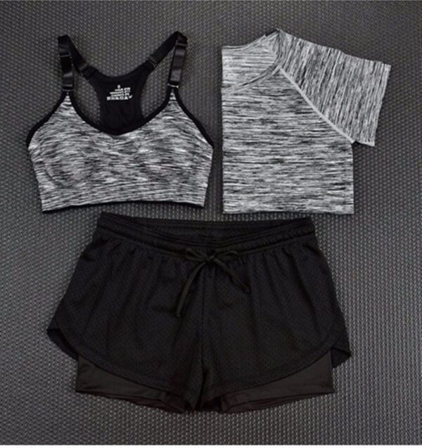 silver triple set women fitness outfit