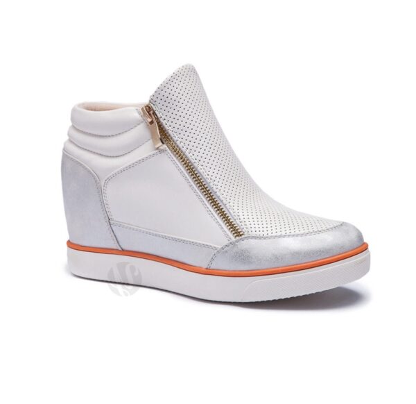 Hidden Heel Zipper Leather Sneakers 5 silver white women hidden increasing height heel leather sneaker