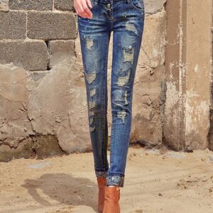 Skull Embroidered Distressed High-Waist Jeans