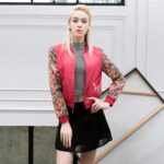 Red Vegan Leather Mandarin Collar Jacket