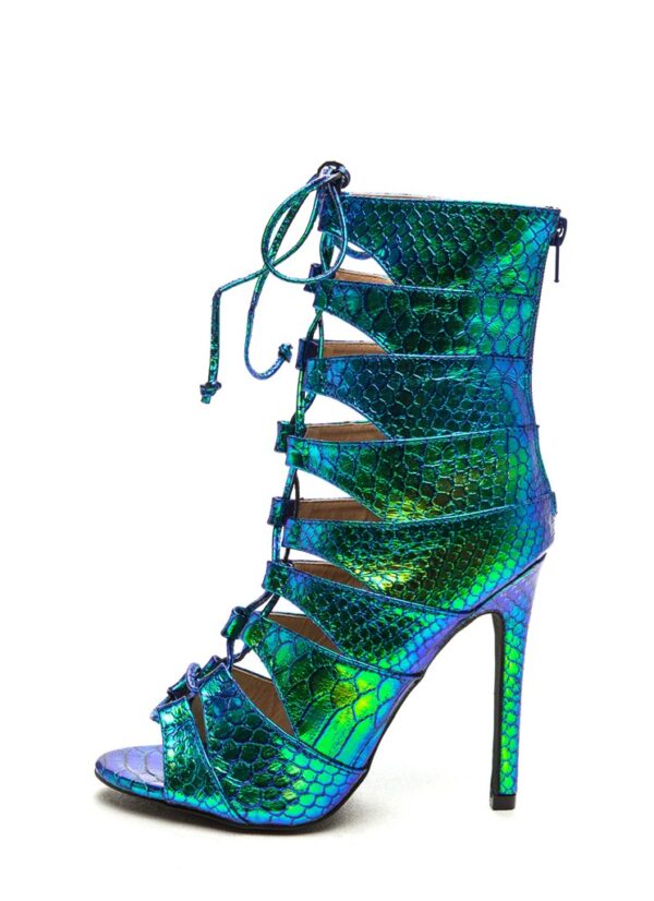 Stiletto Heel Snake Print Gladiator Sandals 1 snake skin patterned blue green gladiator women high heel sandals