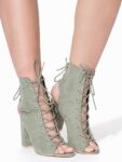Square Block Heel Lace-Up Suede Sandals