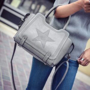 Star Riveted Genuine Leather Shoulder Bag