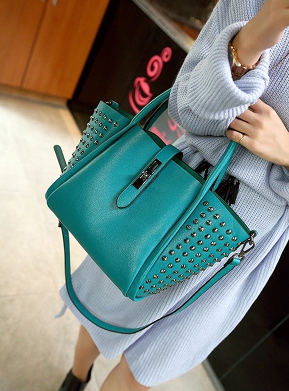studded rivet aqua mint green trapeze women sleeve bag