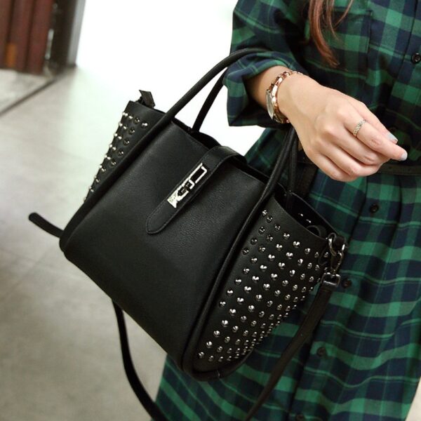 studded rivet black trapeze women sleeve bag