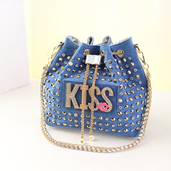 Shiny Studded Denim Shoulder Bag 9 studded rivet denim denim silver sleeve bag