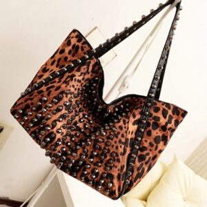 Wild Studded Leopard Print Tote Bag