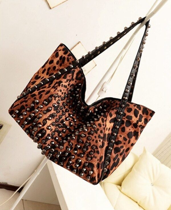 Wild Studded Leopard Print Tote Bag 1 studded rivet leopard patterned tote bag