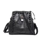 Edgy Studded Lock Genuine Leather Backpack